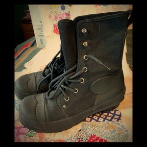 Hunter Wellies brand canvas and rubber midi boots